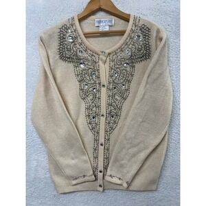 Principles Cream Beaded Embellished Button Up Cardigan Sweater Women's XS